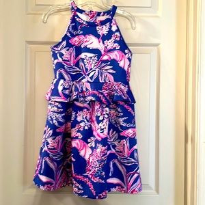Lilly Pulitzer Peplum Dress Blue and Pink (Girls) 8-10 Like New